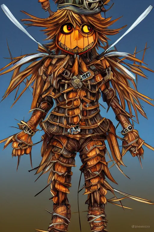 Image similar to warrior scarecrow, symmetrical, highly detailed, digital art, sharp focus, trending on art station, anime art style