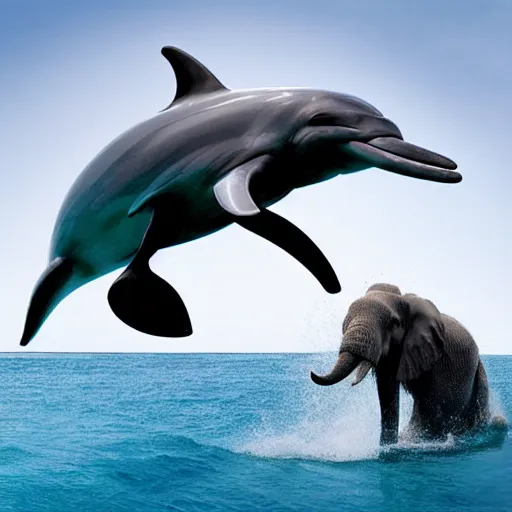 Image similar to a dolphin merged with an elephant, photomorph artwork