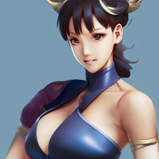 Image similar to A beautiful semi realistic anime portrait of Chun li, by Stanley Artgerm Lau, WLOP, Rossdraws, James Jean, Andrei Riabovitchev, Marc Simonetti, and Sakimichan, tranding on artstation H- 768