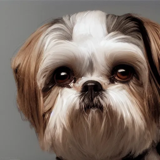 Image similar to AI Robot Shih Tzu, detailed, centered, digital painting, artstation, concept art, donato giancola, Joseph Christian Leyendecker, WLOP, Boris Vallejo, Breathtaking, 8k resolution, extremely detailed, beautiful, establishing shot, artistic, hyperrealistic, beautiful face, octane render, cinematic lighting, dramatic lighting, masterpiece