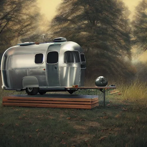 Prompt: vintage airstream used as a treehouse, fine art, digital painting, cinematic lighting, hyperdetailed, photorealistic, 8k, high resolution, vibrant colors, insanely detailed and intricate, ray tracing, award winning, featured in artstation, octane render