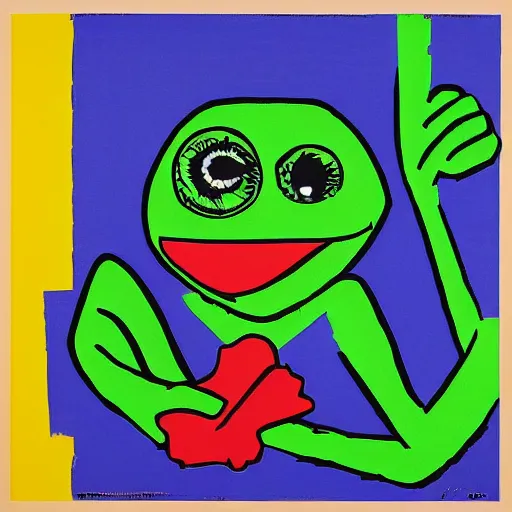 Image similar to pepe the frog, pop art style, by Jasper Johns and Alex Katz,