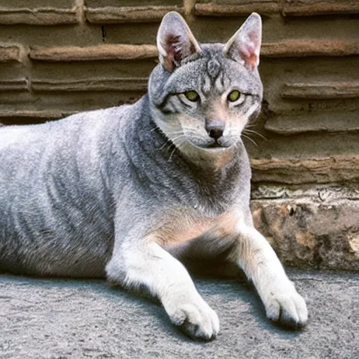 Prompt: photo of hybrid of felis domus and canis lupus familiaris