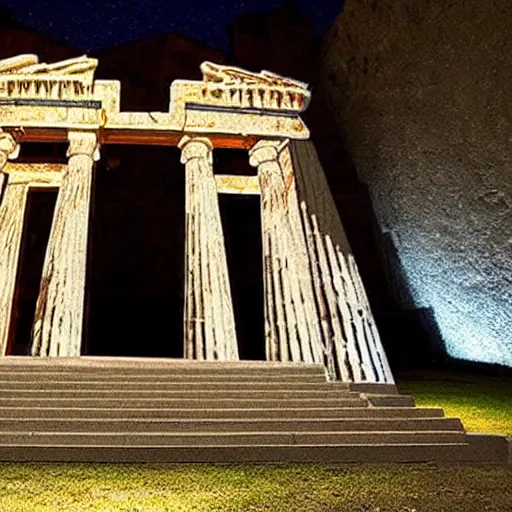 Prompt: an ancient Greek temple made out of projections of light