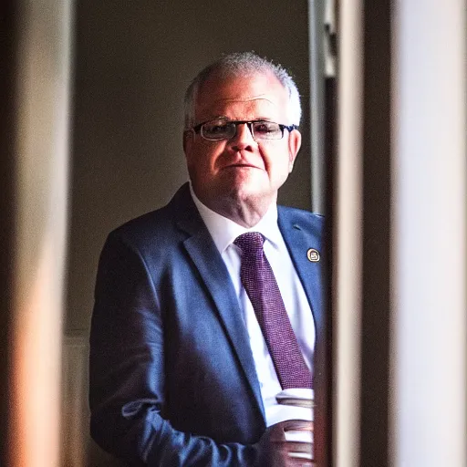 Prompt: ultrarealistic photo of former prime minister scott morrison lurking in the shadows, canon eos r 3, f / 1. 4, iso 2 0 0, 1 / 1 6 0 s, 8 k, raw, unedited, symmetrical balance, in - frame