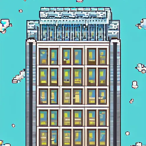 Image similar to a building with a lot of windows on top of it, pixel art by kagaku murakami, behance contest winner, neogeo, anime aesthetic, # pixelart, isometric