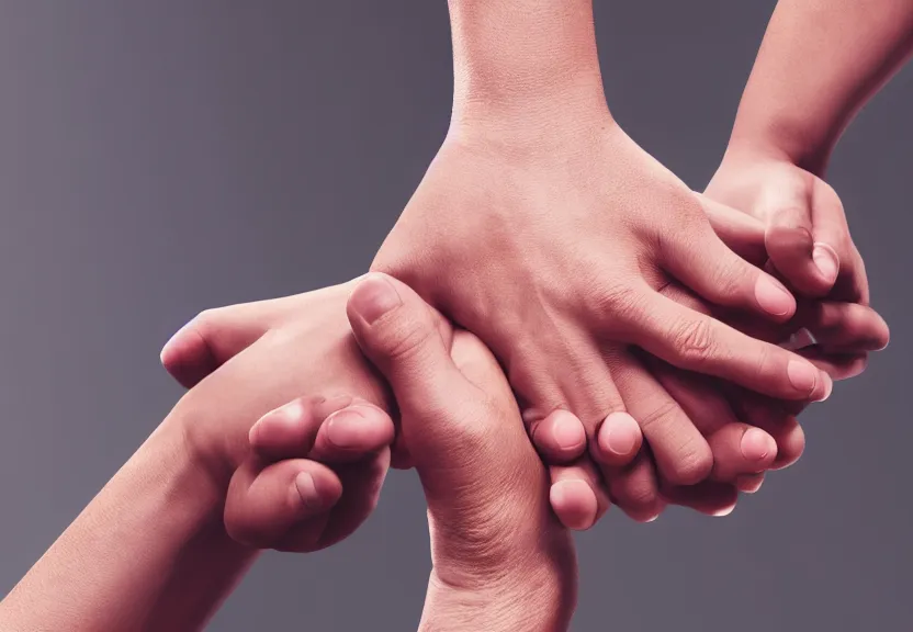 Image similar to two hands holding hands, ultra realistic, volumetric lighting, advertising photography, 8K UHD