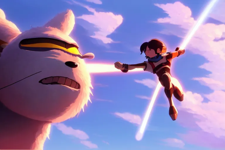 Prompt: a wholesome animation key shot of!! one!! focused!! fighter!! jet!!, in clear skies, wide shot, studio ghibli, pixar and disney animation, sharp, very detailed, high resolution, rendered in unreal engine 5, anime key art by greg rutkowski, bloom, dramatic lighting