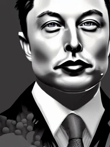 Image similar to highly detailed 3 d mesh of elon musk, portrait, grayscale