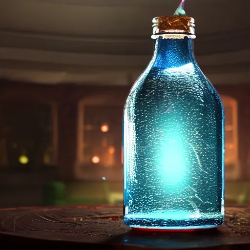 Image similar to a magical bottle, octane render, 4k, beautiful, cinematic