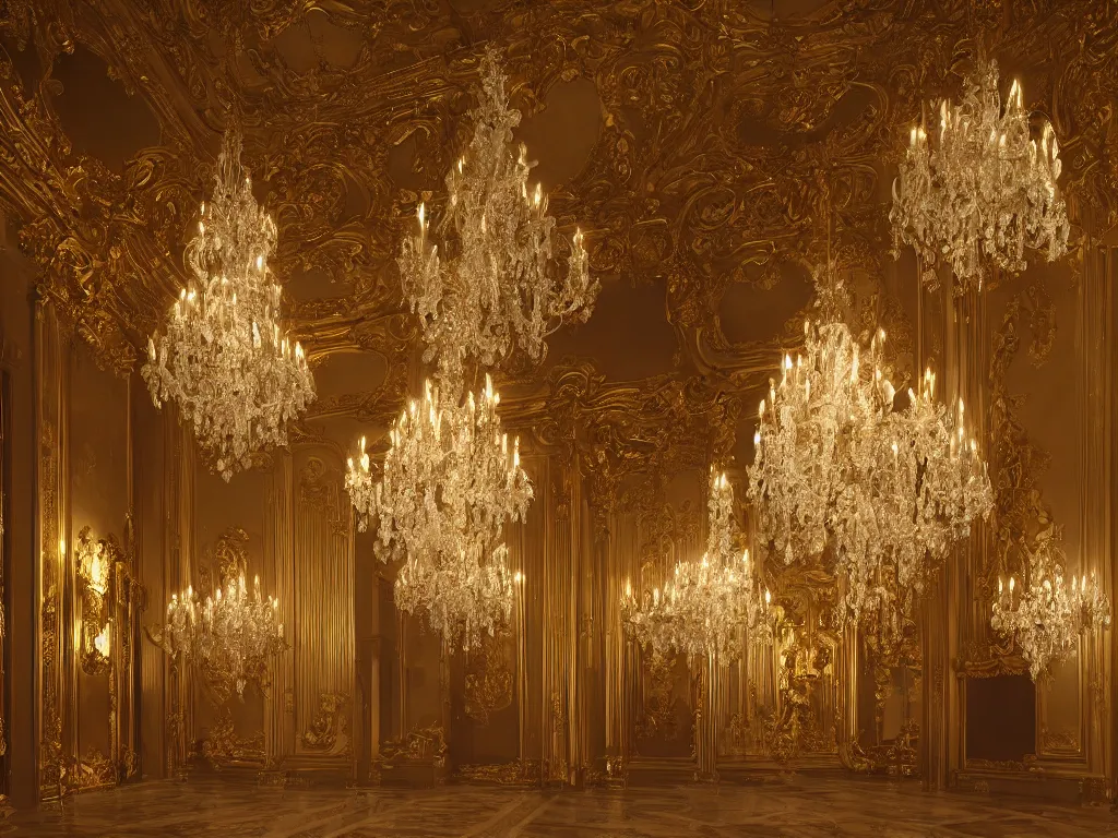 Image similar to hyper realistic photo of a luxury baroque room interior volumetric lights