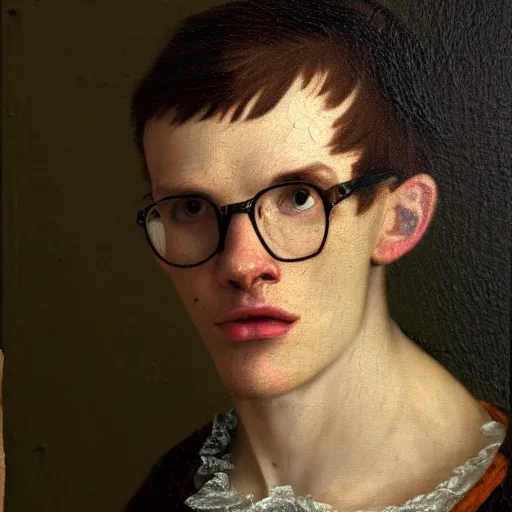 Image similar to A 17th century Baroque Painting of iDubbbz, grainy, realistic, hyperrealistic, very realistic, very very realistic, highly detailed, very detailed, extremely detailed, detailed, digital art, trending on artstation, detailed face, very detailed face, very detailed face, realism, HD Quality, 8k resolution, intricate details, body and head in frame, painting, oil painting, trending on deviantart, Baroque Painting