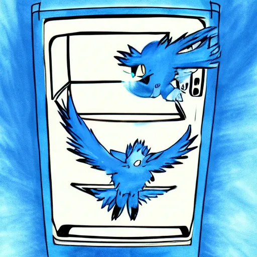 Image similar to articuno in a refrigerator, pokemon style drawing