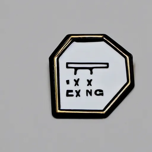 Prompt: a diamond enamel pin depicting a exclamation warning label, smooth curves