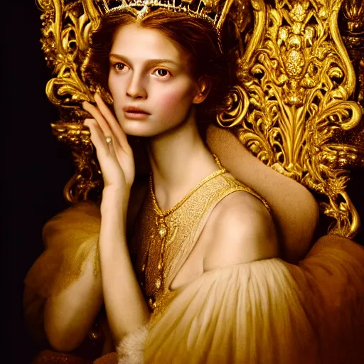 Image similar to photographic portrait of a stunningly beautiful princess renaissance female, with a golden ornate crown, in soft dreamy light at sunset, contemporary fashion shoot, by edward robert hughes, annie leibovitz and steve mccurry, david lazar, jimmy nelsson, extremely detailed, breathtaking, hyperrealistic, perfect face, octane render