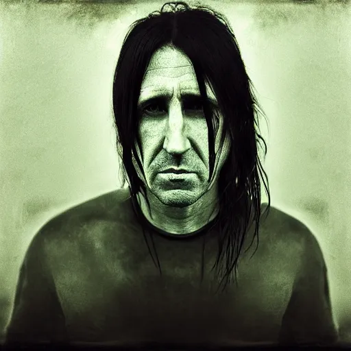 Image similar to portrait of trent reznor with long hair as a zombie by lee jeffries, award winning, sony a 7 r