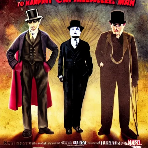 Image similar to charlie chaplin watching a new marvel movie