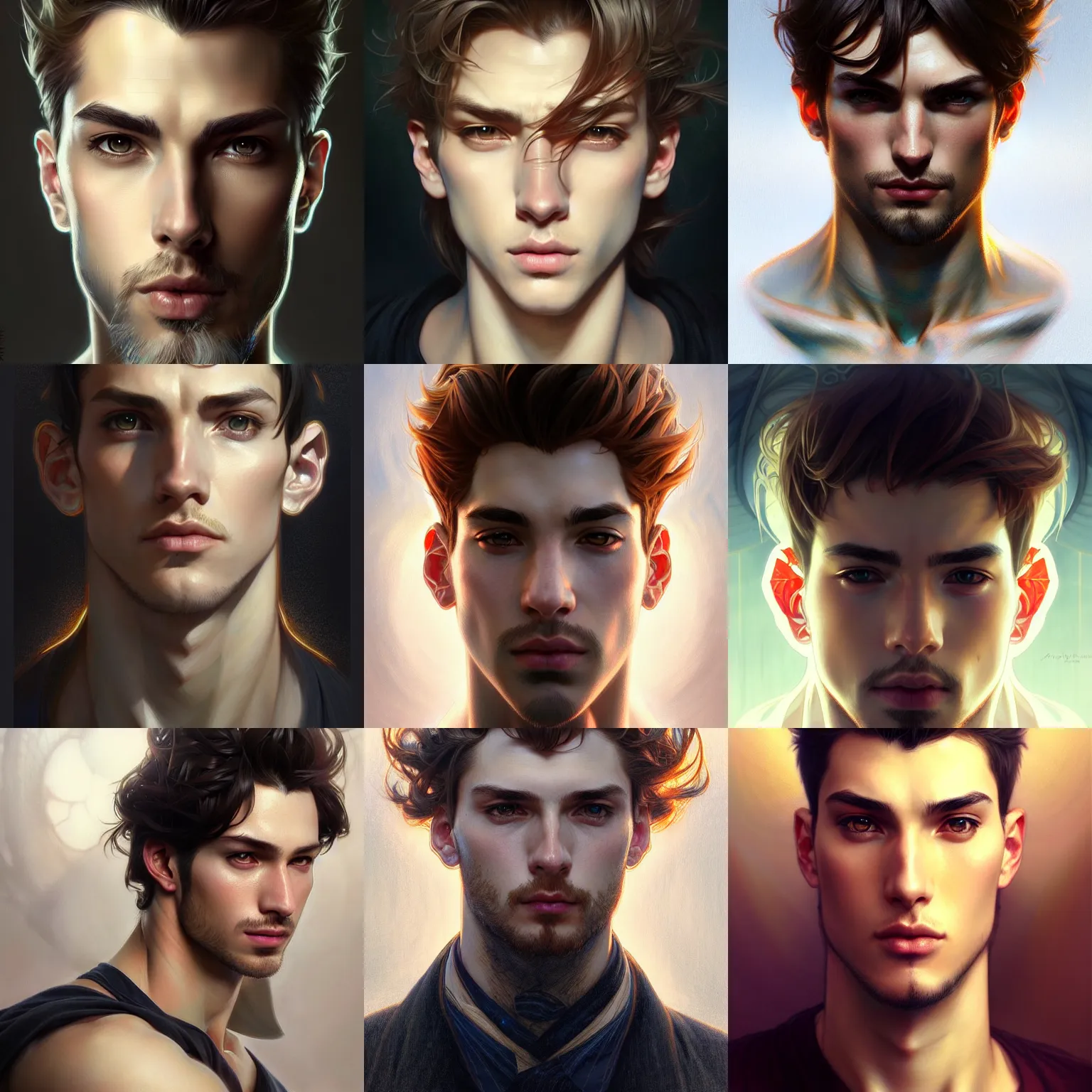 Prompt: beautiful man, close portrait, anime!!, fantasy, ultra detailed, symmetry, intricate, dynamic lighting, hyperrealism, digital art, digital painting, artstation, wlop, sharp focus, illustration, art by artgerm and greg rutkowski and alphonse mucha, 8 k