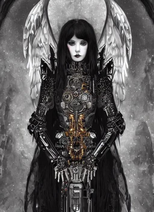 Image similar to portrait of cute beautiful young goth angel maiden with mechanical wings, cyberpunk, Warhammer 40000, gothic, highly detailed, artstation, illustration, art by Gustav Klimt