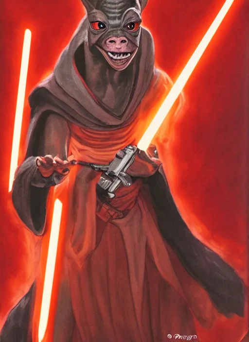 Prompt: Jar-Jar Binks as a Sith lord