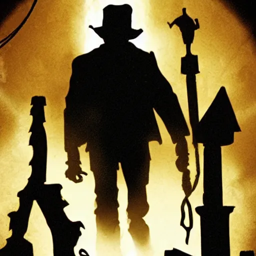 Image similar to indiana jones explores a haunted mansion, detailed, cinematic, shadow, gothic