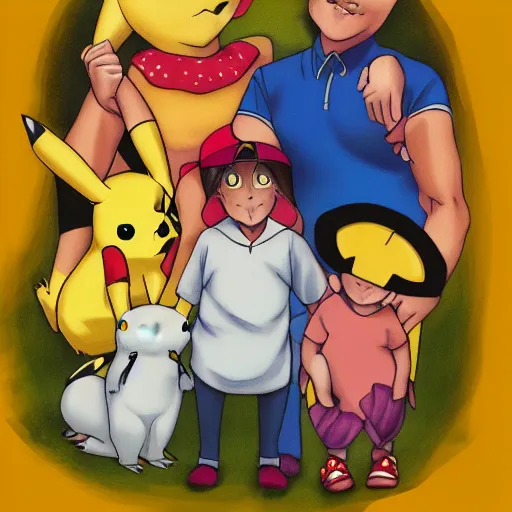 Prompt: pikachu family portrait