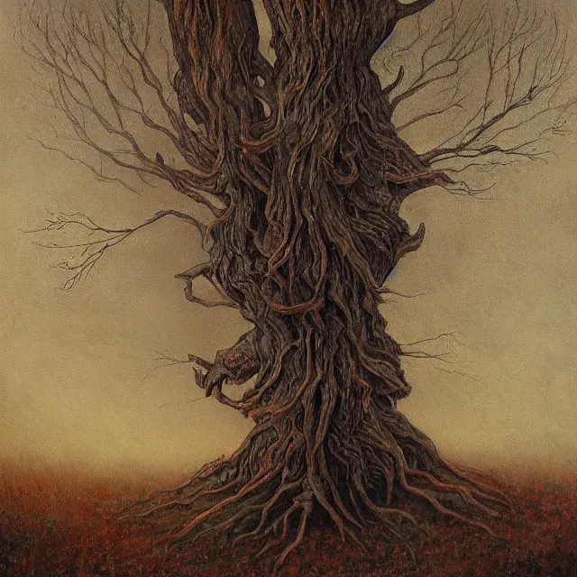 Image similar to a painting of a walking tree by johfra bosschart, dark fantasy art, high detail, trending on artstation