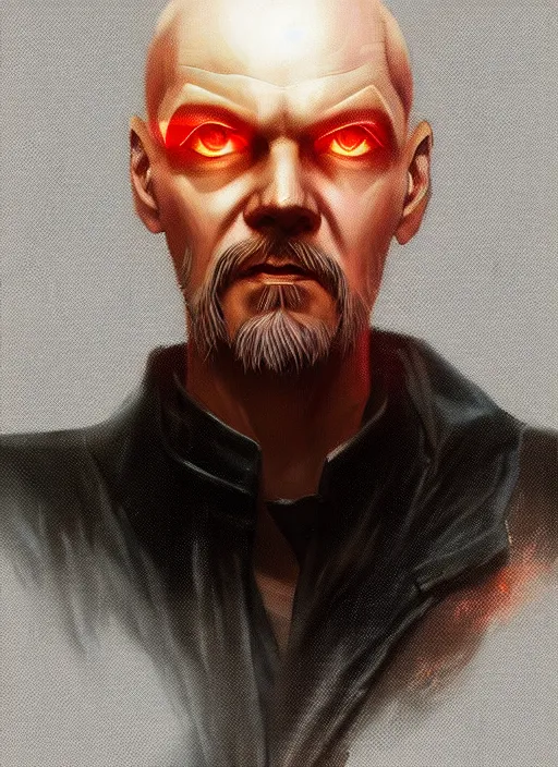 Image similar to « a portrait o cyberpunk vladimir lenin, glowing eyes, a digital painting by charlie bowater, featured on cgsociety, fantasy art, behance hd, wiccan, artstation hd »