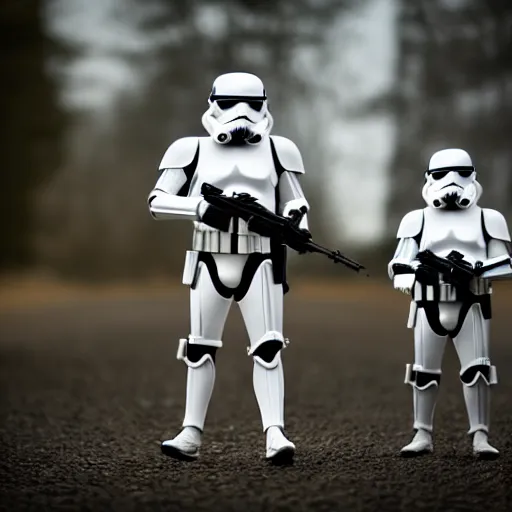 Image similar to combination of a stormtrooper and a german stormtrooper, 8 k, shallow depth of field, moody lighting, cinematic lighting,