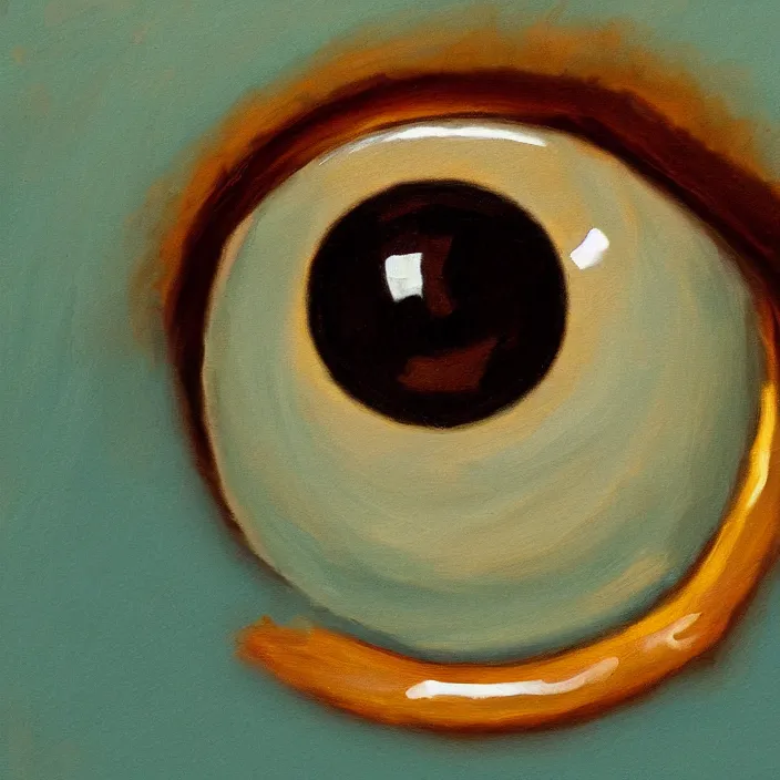 Image similar to a very detailed closeup painting of an eyeball, scary, very small brushstrokes, in the style of edward hopper, 4 k,