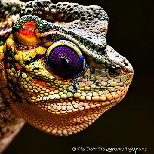 Image similar to An award winning photo of a single Tokay crocodile chameleon, environmental portrait, wildlife photography, National Geographic, 4k