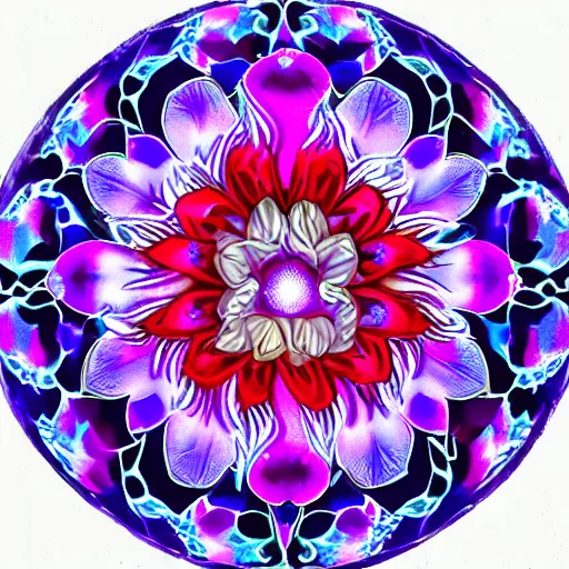 Image similar to heart fantasy flower ornemant glowing illumination chakra center