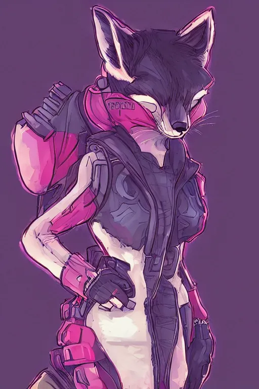 Image similar to a detailed illustration of a cyberpunk anthropomorphic fox with a fluffy tail!!!, manga art, trending on furaffinity, cartoon, kawaii, backlighting