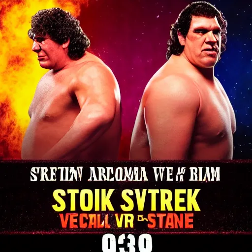 Image similar to WWE poster for the shrek vs andre the giant fight at wrestlemania 8, dramatic lighting, 8k amazing photograph,