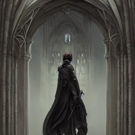 Image similar to A digital painting of a Grim Reapper, ancient catedral behind her, intricate, cinematic lighting, highly detailed, digital painting, Artstation, concept art, smooth, sharp focus, illustration, art by Tom Bagshaw, Artgerm and Greg Rutkowski