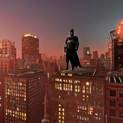 Batman on a rooftop in NYC, at dawn, fighting off a | Stable Diffusion |  OpenArt