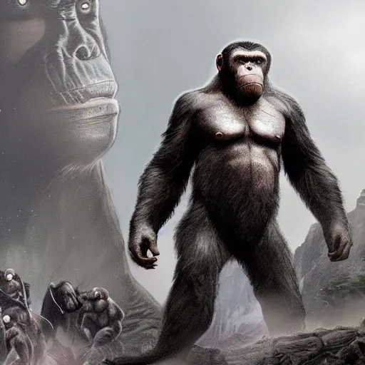 Image similar to planet of the apes meets king kong detailed concept art