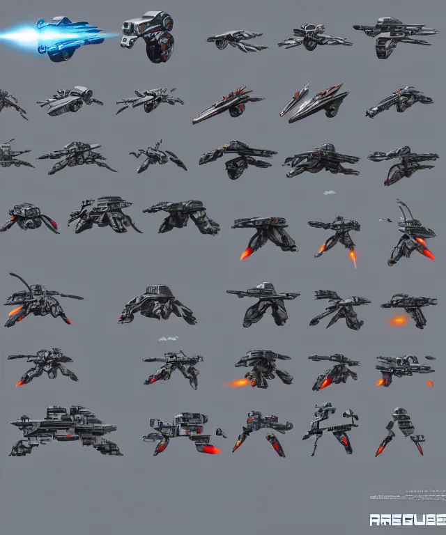 Image similar to 2 d shooter game concept art sprite sheet!!!, robotech gradius outer space concept art, hyperrealism, fine detail, 8 k, 3 d render, artstation contest winner, cgsociety, cryengine, zbrush, vray, no background