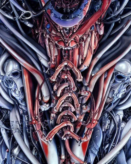 Image similar to neon genesis evangelion by yoshitaka amano, by hr giger, biomechanical, 4 k, hyper detailed, hyperrealism, anime, deviantart, artstation