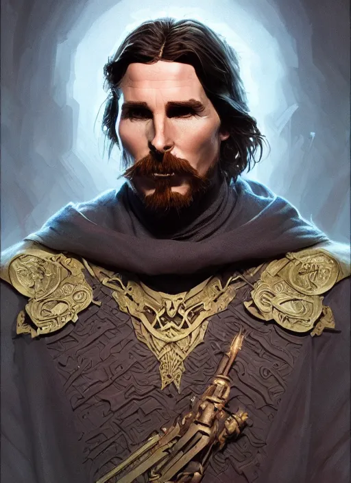 Image similar to christian bale as oscar diggs, intricate, d & d, wizard, powerful, fantasy, art nouveau, digital painting, trending on artstation, sharp focus, wide shot, illustration, global illumination, ray tracing, art by artgerm and greg rutkowski and ruan jia