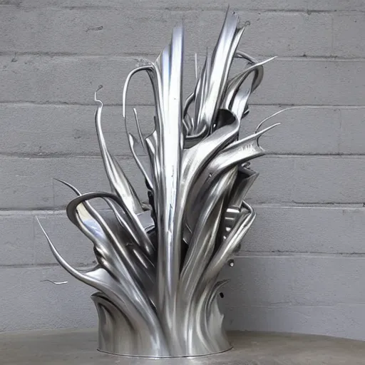 Image similar to liquid forms in metal abstract sculpture cyberpunk