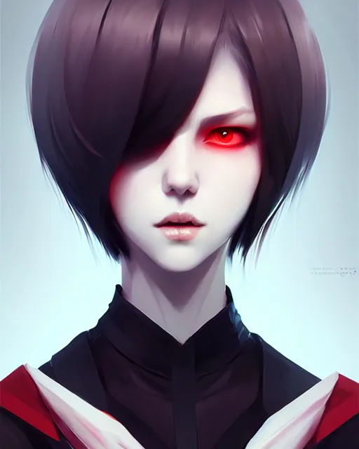 Image similar to sharp hq rendering, vampire, character portrait, concept art, painterly, fanart, highly detailed in the style of wlop by ilya kuvshinov, wenjun lin, sakimichan, artgerm, angular asymmetrical design, chinese artist, eastern art style, nixeu