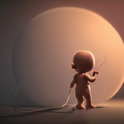 Prompt: picture of fetus with a cord, coming out from the television static noise, 8k, unreal engine, concept art, oil paiting, artstaion, higly detailed, ultra hd