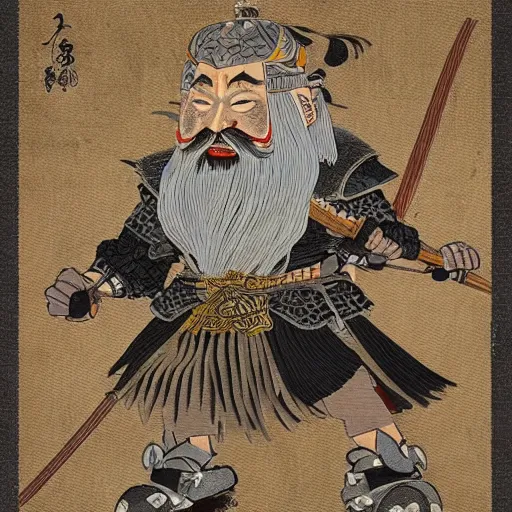 Prompt: samurai dwarves, japanese fine art, intricate details