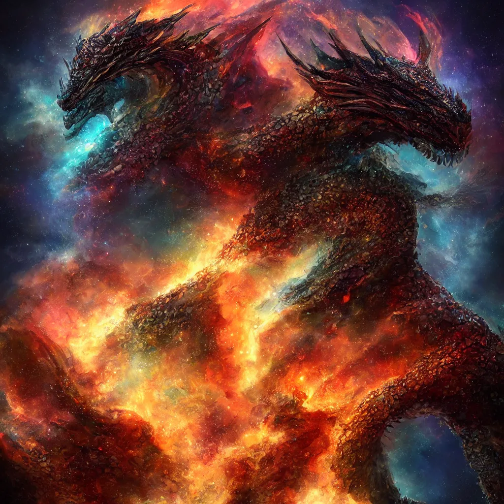 Image similar to A portrait of a dragon made of stones in a nebula explosion, trending on artstation, digital art,