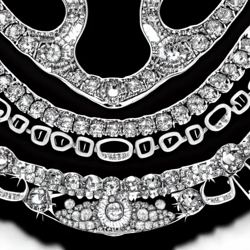 Image similar to alien face chain covered in diamonds, closeup, 8k, realistic, extreme details, detailed, sharp