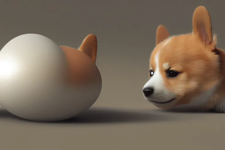 Prompt: a baby corgi crawling out of an egg, photography, fantasy art, concept art, digital art, trending on artstation, 4 k, extremely detailed, realistic,