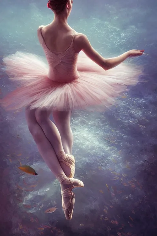 Prompt: stunningly beautiful, ballerina at the bottom of the great barrier reef, smooth, focus, highly detailed, hyper realistic, dramatic lighting, intricate, concept art, art by wlop