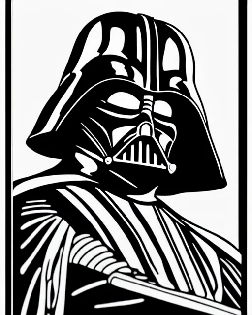 Image similar to portrait of darth vader, stencil, coloring book, line art, simple, low detail