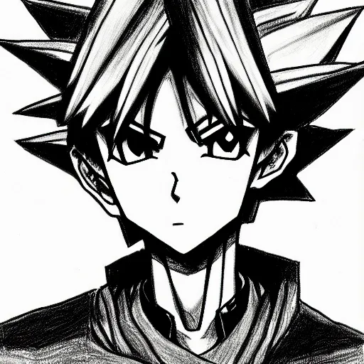 Prompt: portrait drawing of yugi muto by kazuki takahashi